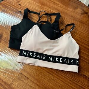 Bundle of Two Nike Sz Small Sports Bras - Black and Cream Pink, NWOT